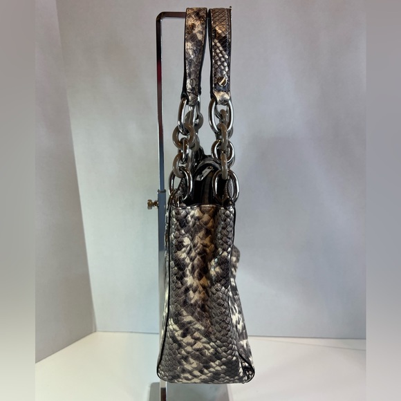 Michael Kors Steel Gray & Black Python Embossed Leather Small Cynthia Satchel - Picture 4 of 11